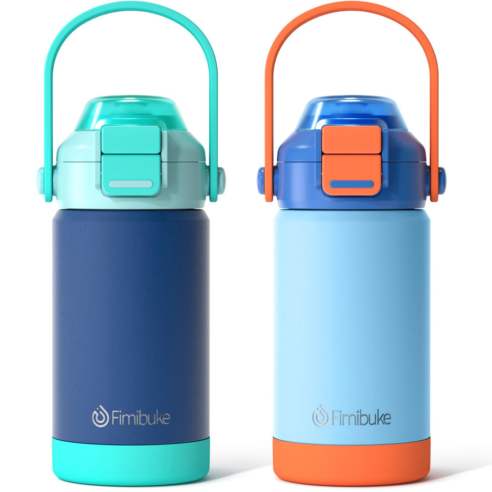 Fimibuke kids bottle with Sea World design, front view for travel-ready hydration