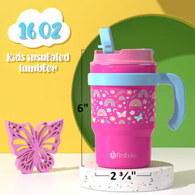 Fimibuke insulated tumbler with spill-proof straw lid ideal for daycare and school use.