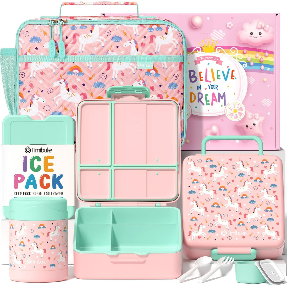 Fimibuke unicorn pattern lunch box for organized kid meals and fun.