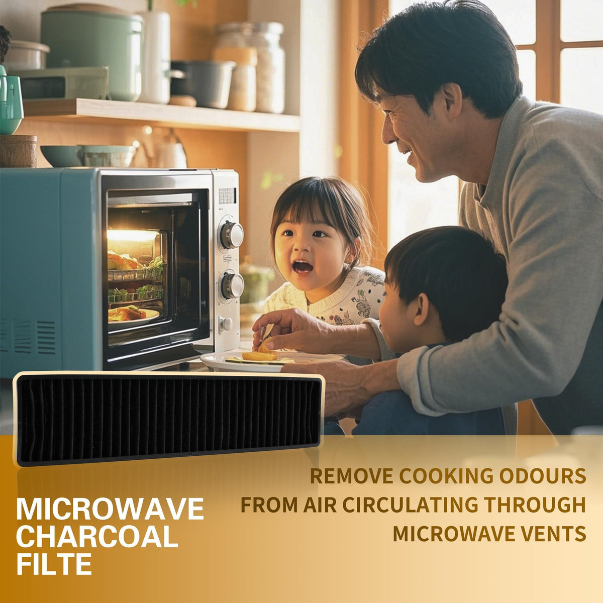FIMXSD WB06X10807 charcoal filter, GE microwave, front view, improves air quality.