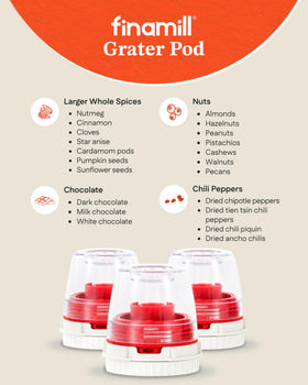 FinaMill Grater Pod storage stack keeps pods organized and ready