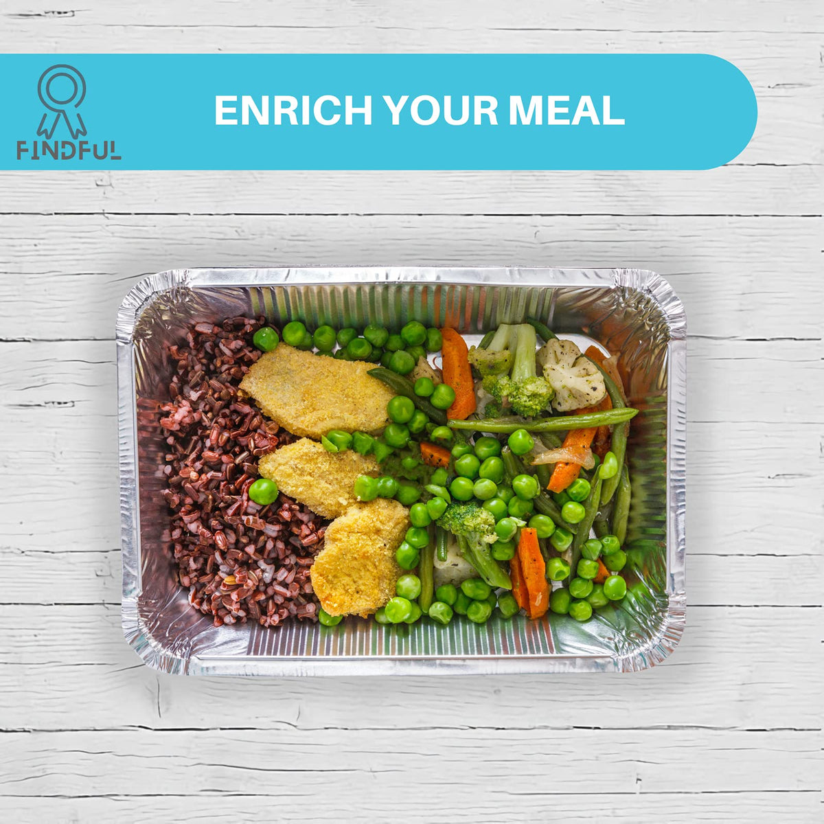 Findful 50-pack pans and lids support bulk meal prep and takeout.