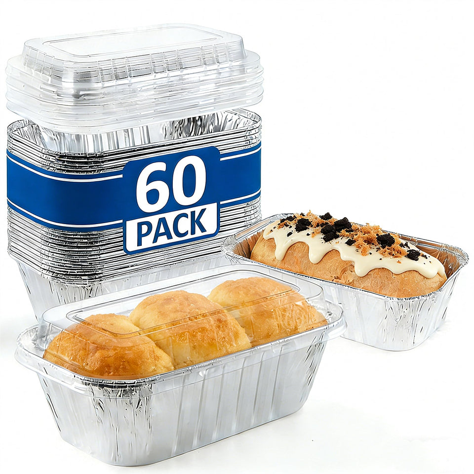 Findful 60-pack mini aluminum loaf pans with lids for convenient batch baking
