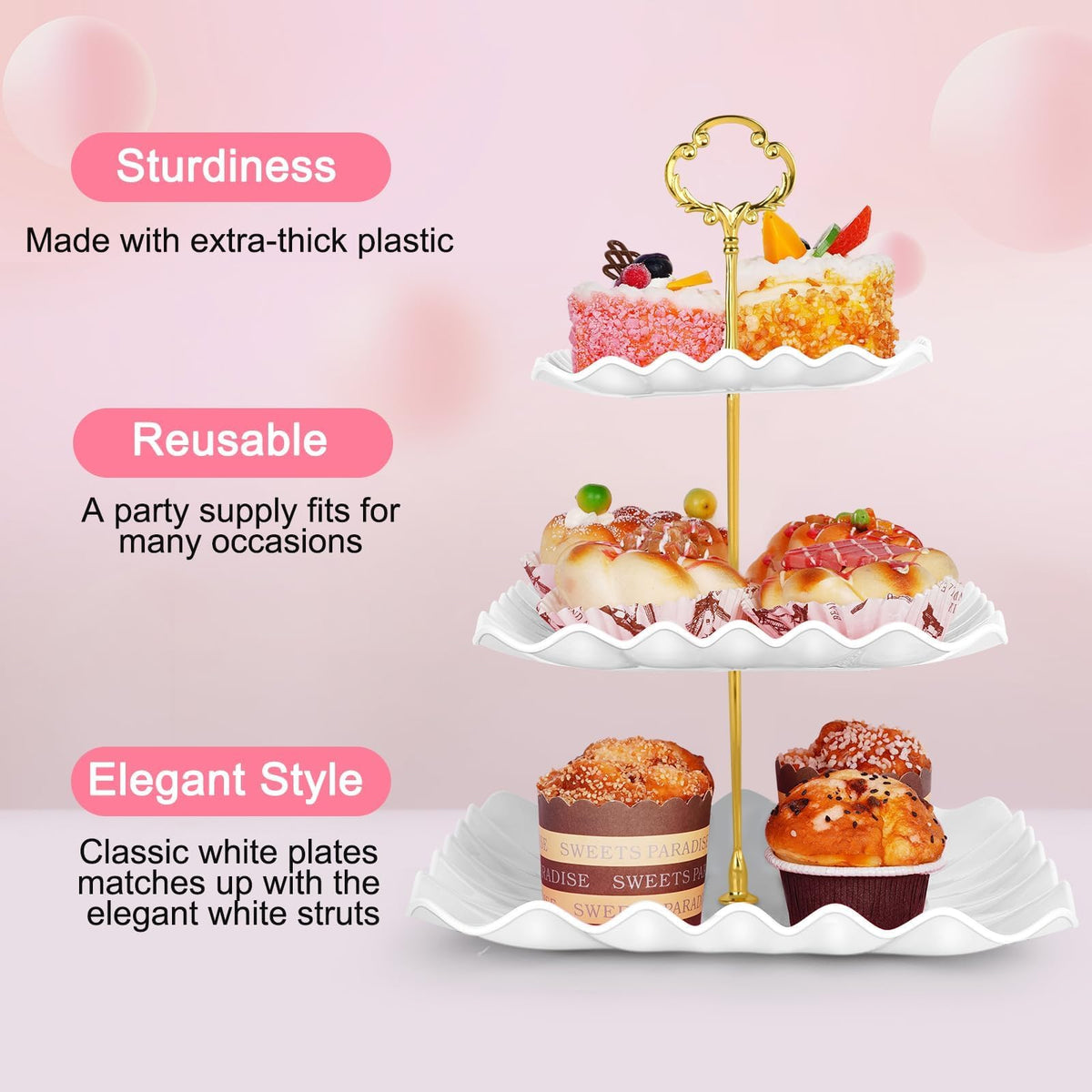 Findful space-saving dessert stand maximizes table space for displays