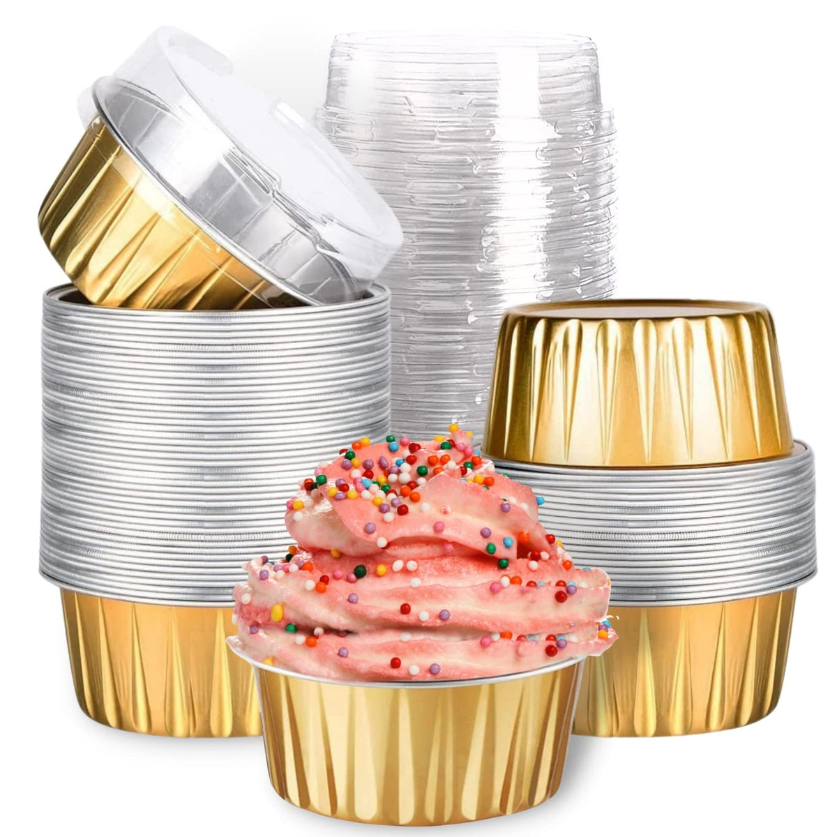 Findful mini foil cupcake cups with lids, ideal for prep and storage.