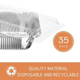 Findful stackable foil pans with lids save space in fridge and cabinet.