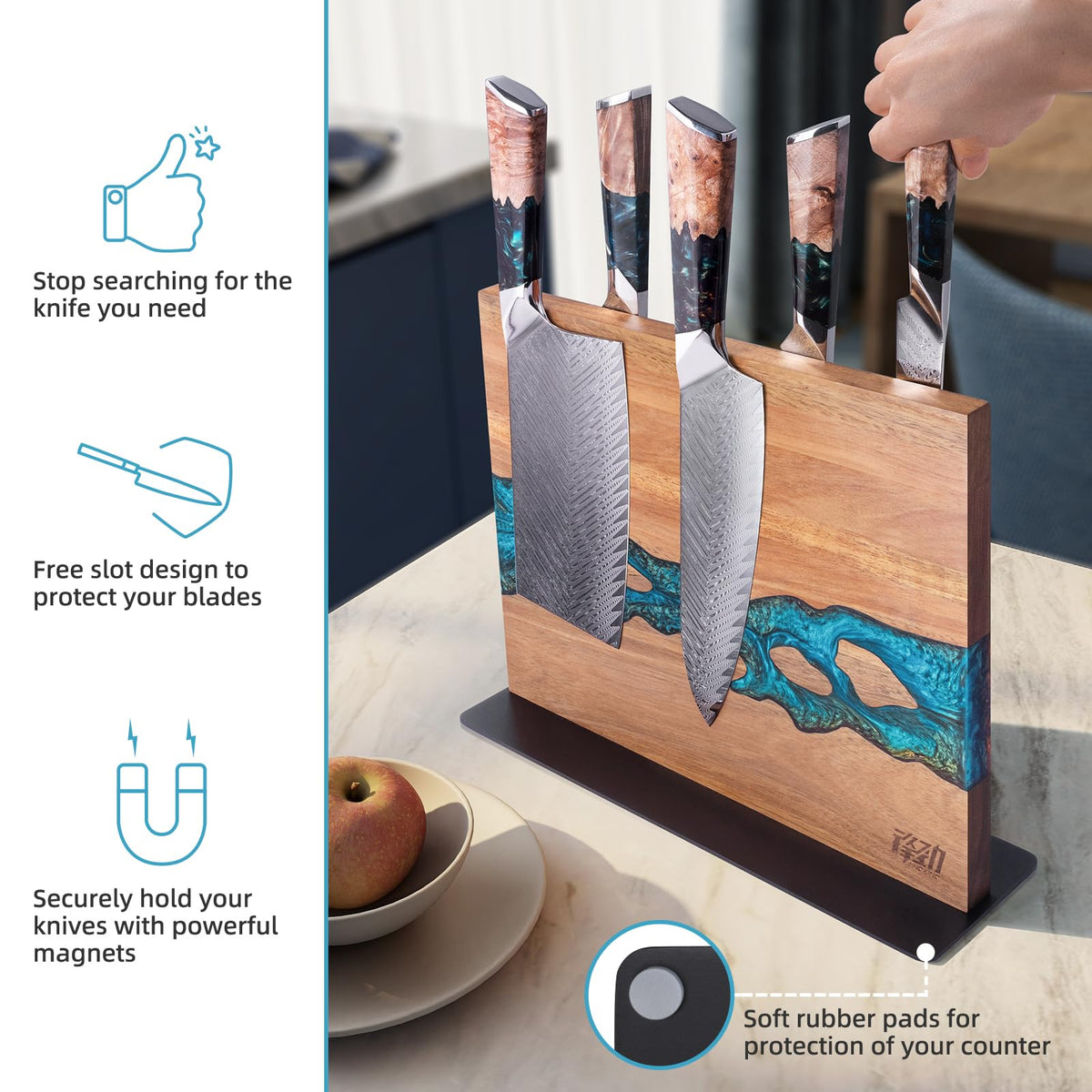 Findking acacia wood blue resin detail highlights premium materials