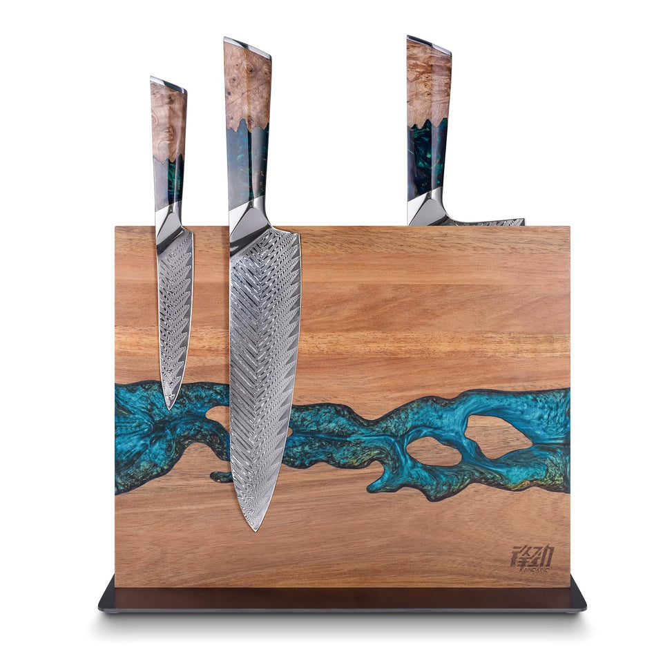 Findking magnetic knife block front view securely holds knives