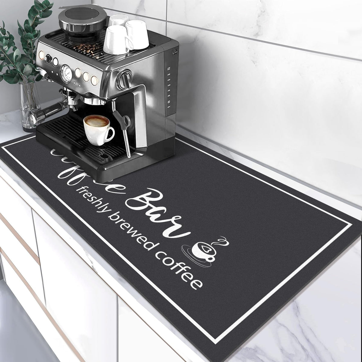 Findosom coffee-bar mat doubles as stylish counter decor.