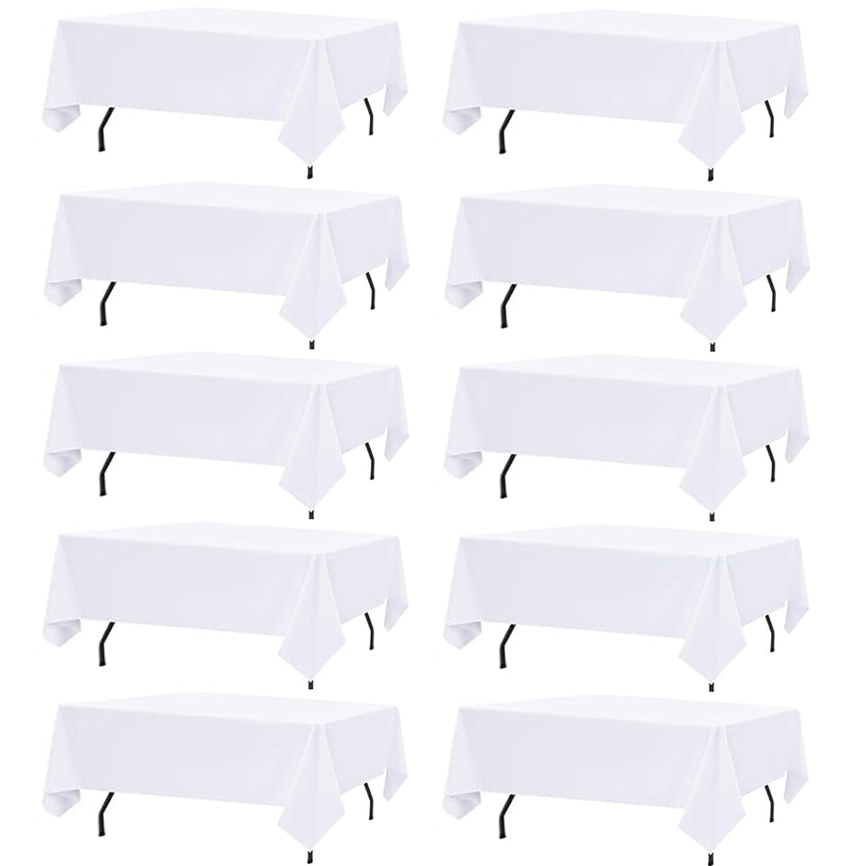 FindYou 10-pack white tablecloth on an 8 ft table for a clean, elegant setup.