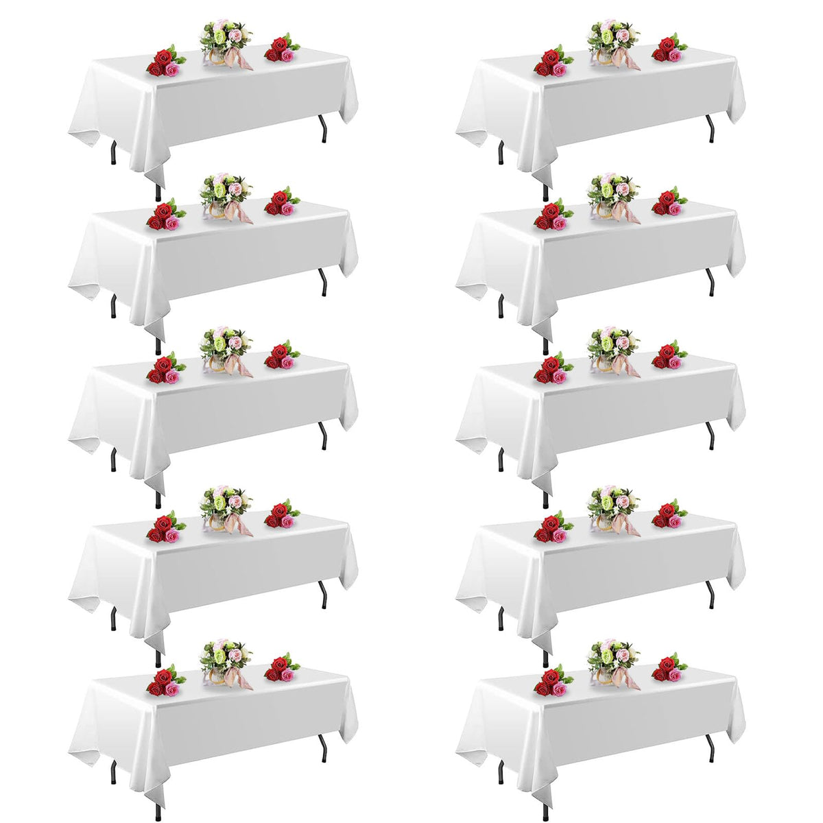 FindYou 10-pack white tablecloth on a rectangular dining table for quick party setup