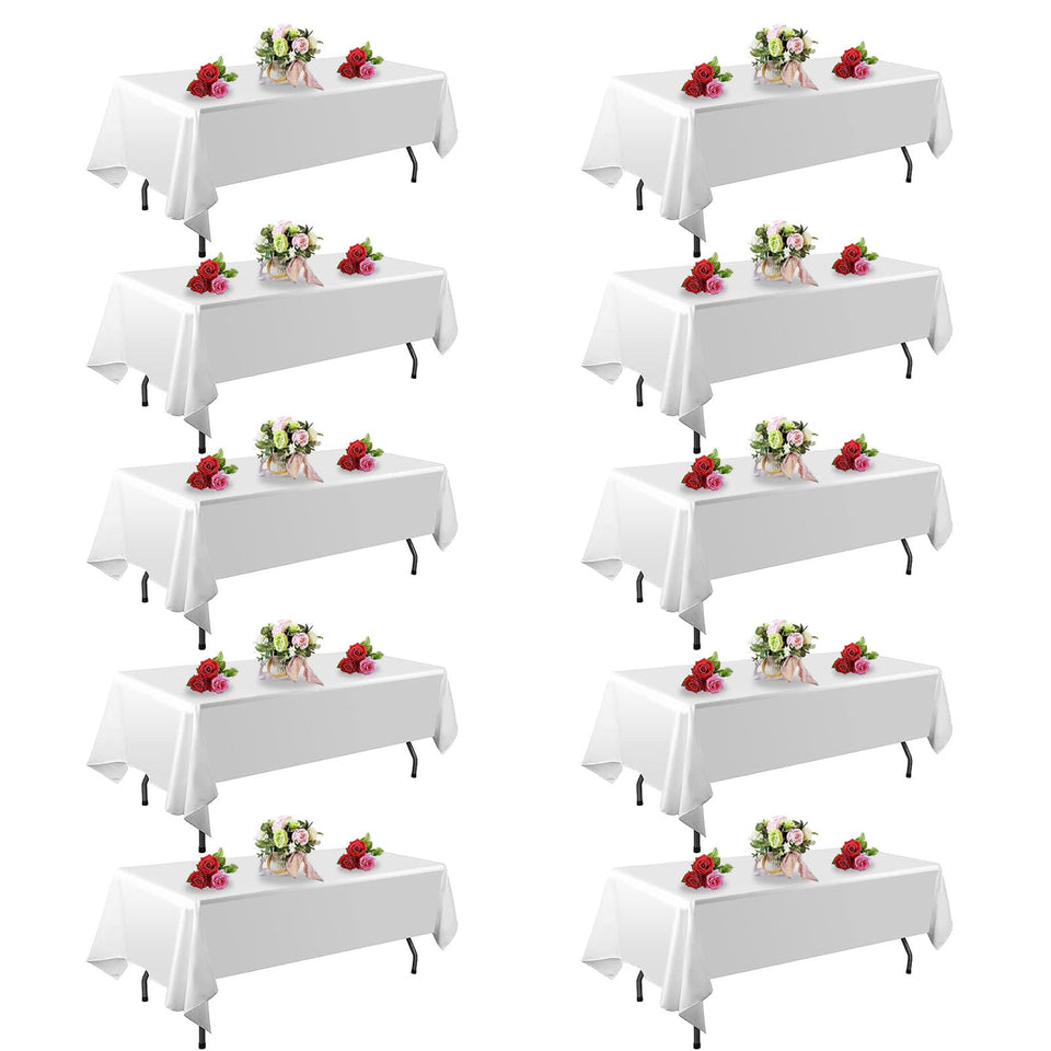FindYou 10-pack white tablecloth on a rectangular dining table for quick party setup