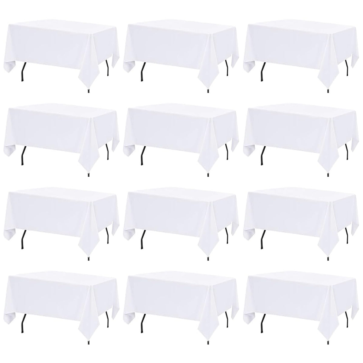 FINDYOU 12-pack white tablecloth on a 60x102 inch table for elegant events.