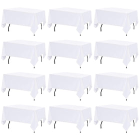 FINDYOU 12-pack white tablecloth on a 60x102 inch table for elegant events.