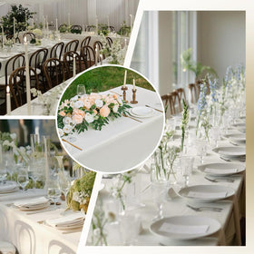 FINDYOU Ivory tablecloth styled with party decor for celebrations.