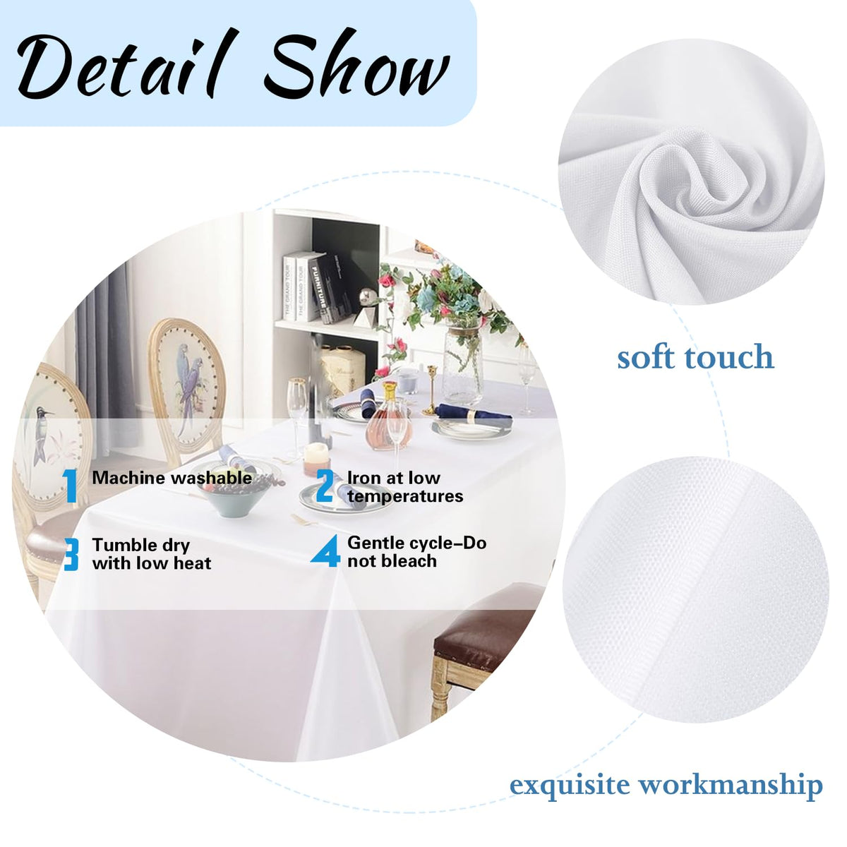 FindYou tablecloth stain-resistant closeup demonstrates easy spot cleanup after meals.