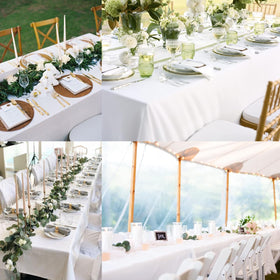 FindYou white polyester cover for dining, parties, and celebrations.