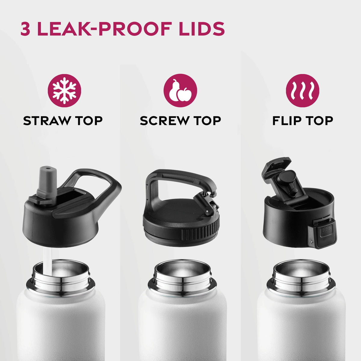 FineDine bottle with removable lid for ice or fruit additions.