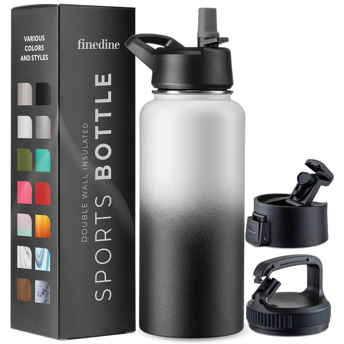 FineDine triple-walled bottle with Dreamy Black-White finish preserves temperature all day.