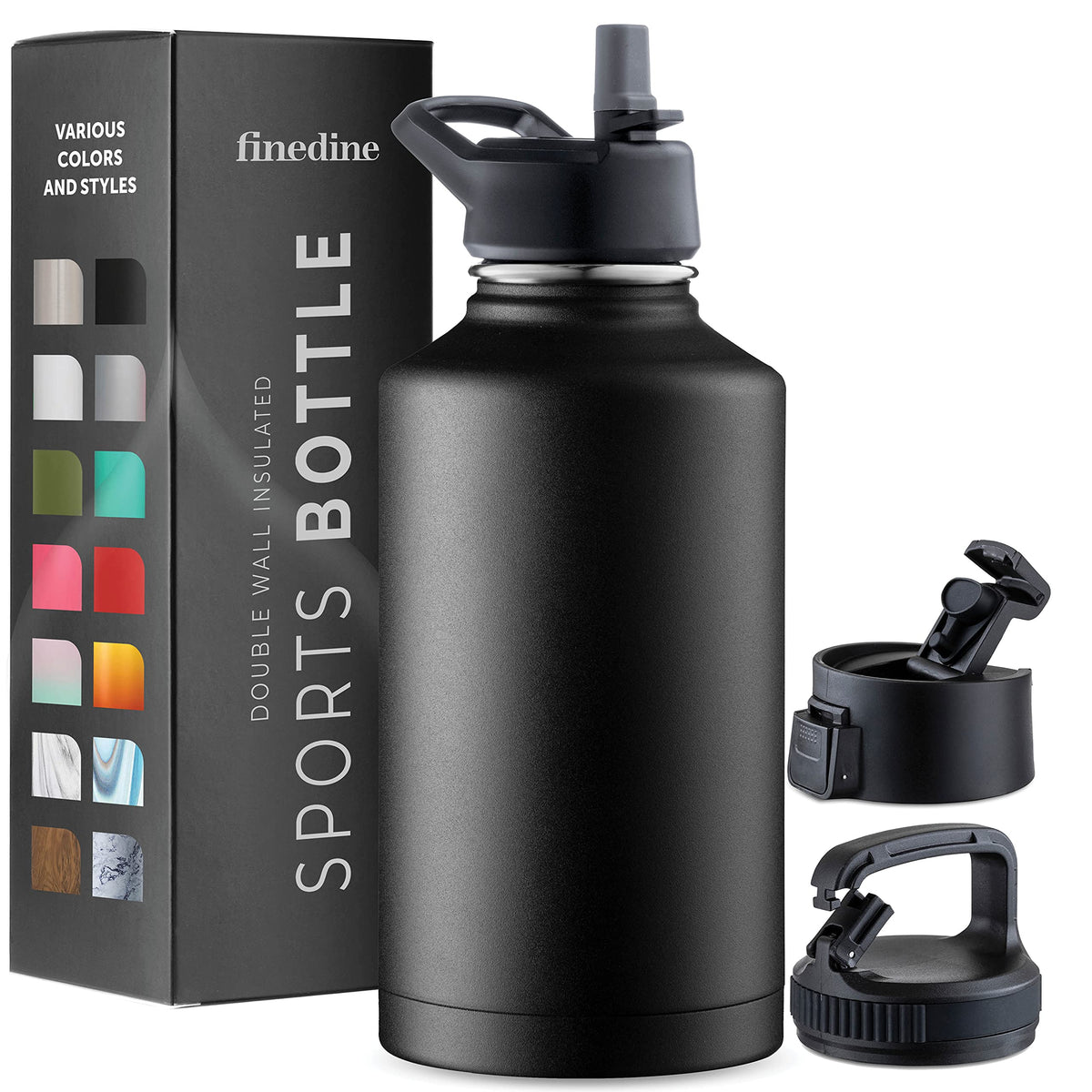 FineDine 64oz insulated water bottle keeps beverages cold on long hikes.