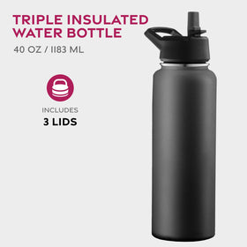 FineDine bottle with three lids for hot, cold, and ice drinks