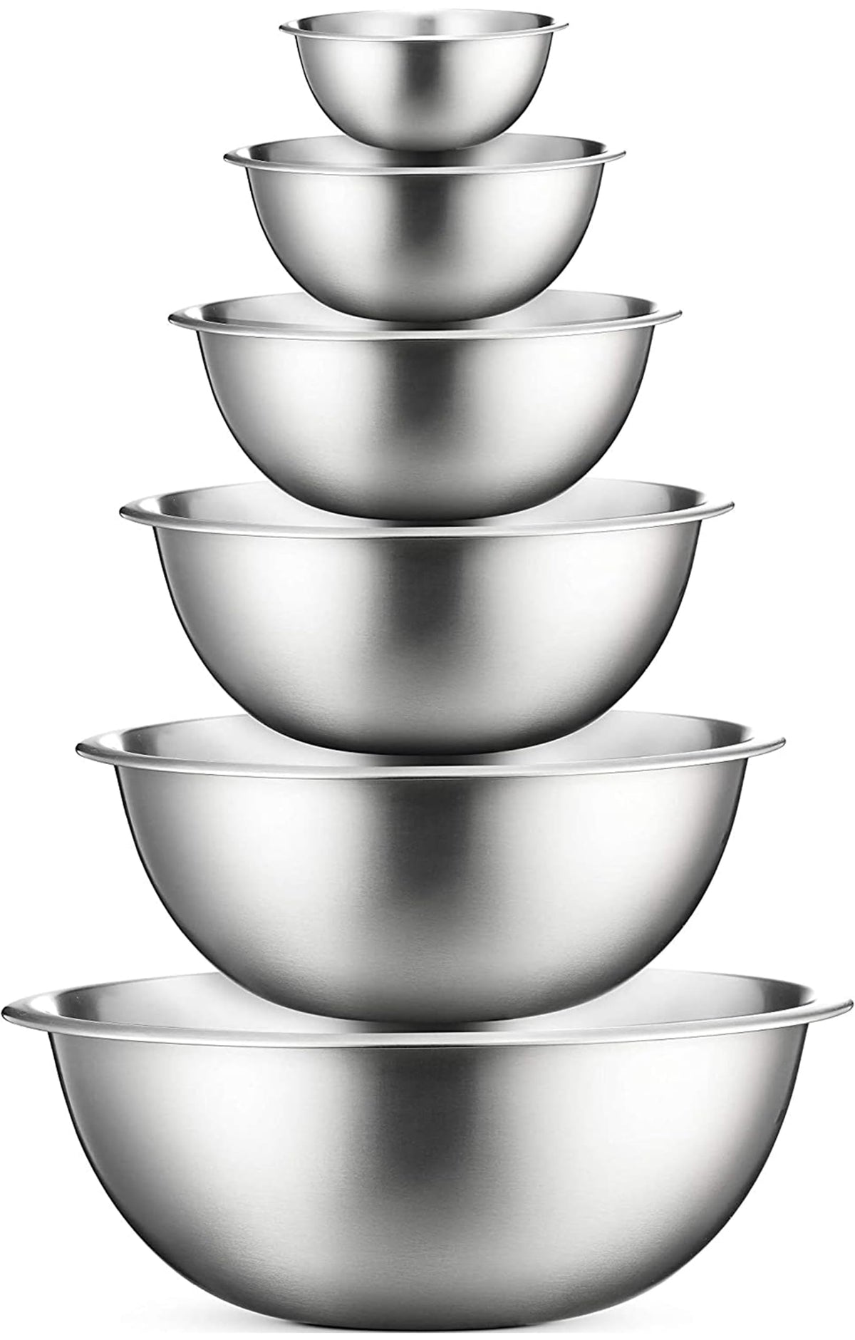 FineDine six-piece stainless steel mixing bowls set for versatile prep and kneading.