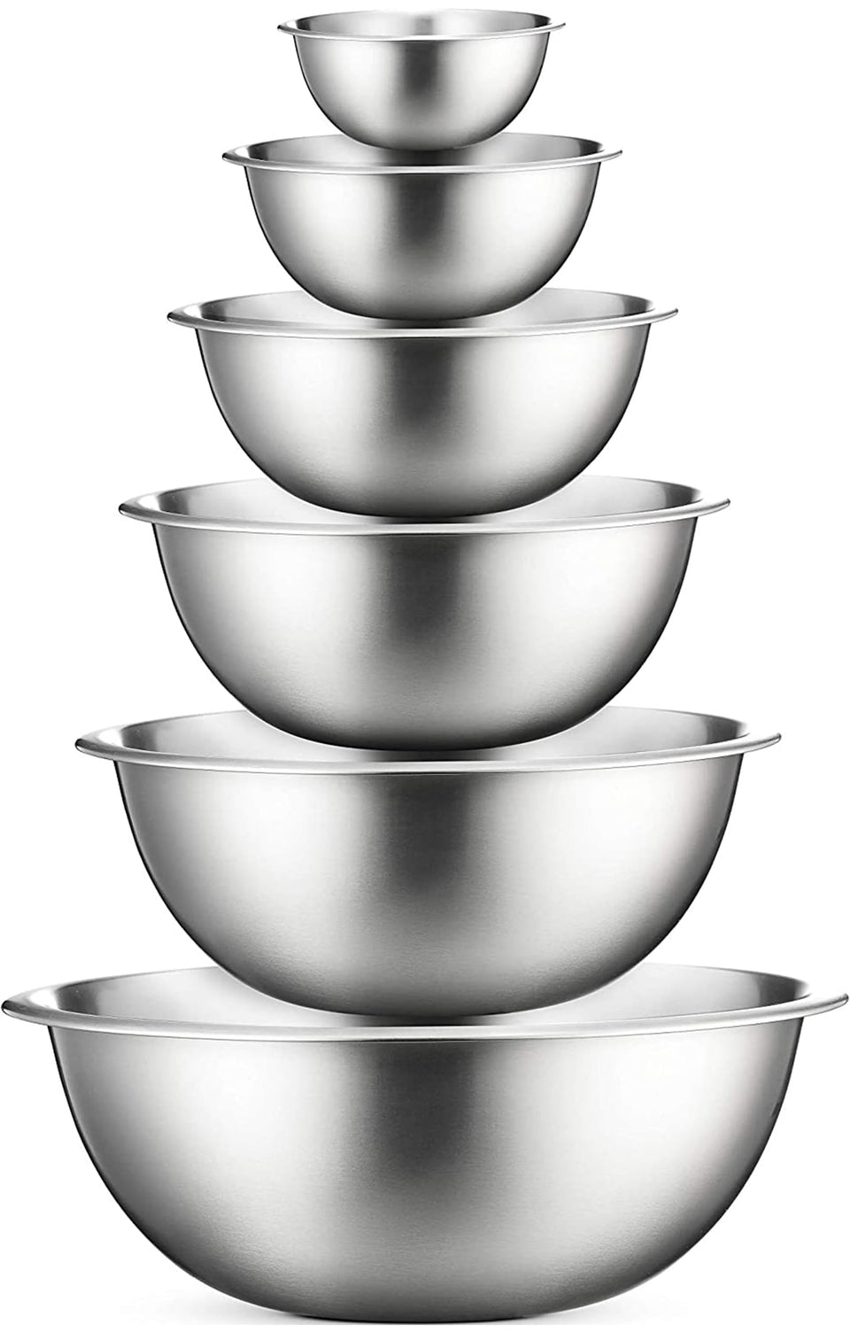FineDine six-piece stainless steel mixing bowls set for versatile prep and kneading.