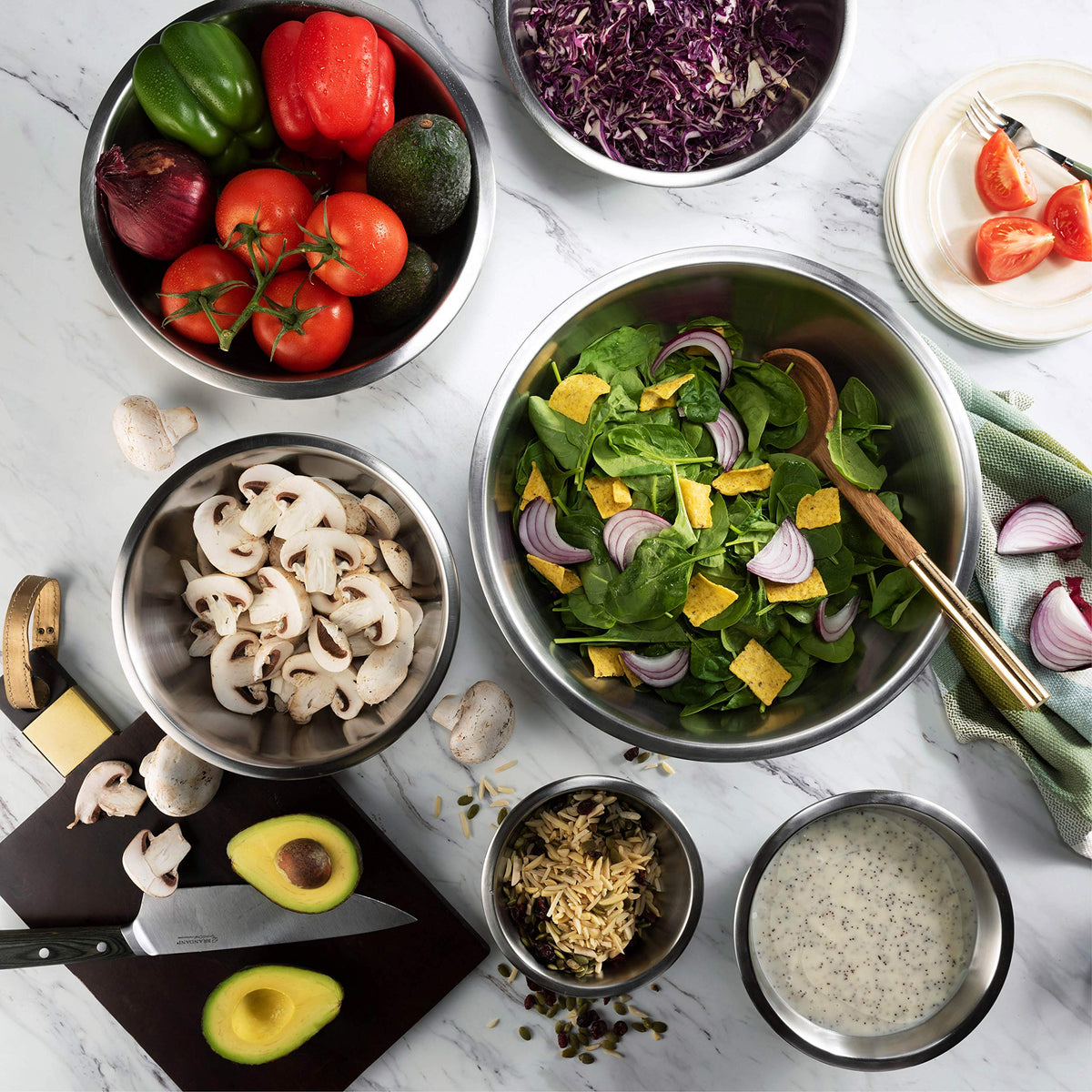 FineDine stainless steel bowls ideal for prep, cooking, and serving in busy kitchens.