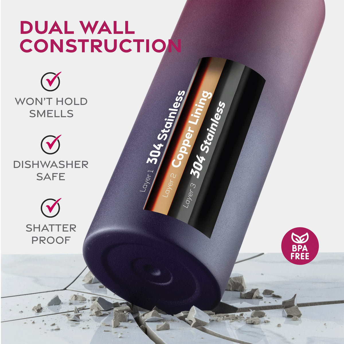 FineDine bottle durable design shown in rugged outdoor setting.