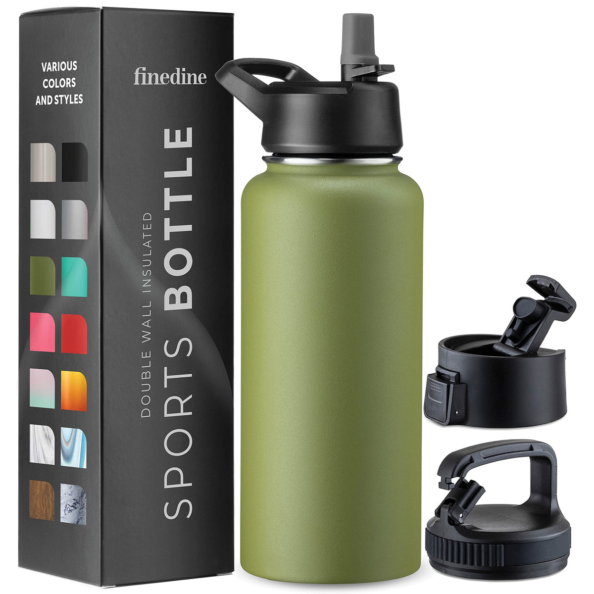 FineDine Water Bottle with triple insulation keeps hot or cold drinks on the go.
