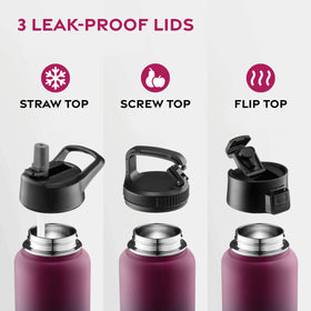 FineDine bottle highlighting triple insulation under differing temperatures.