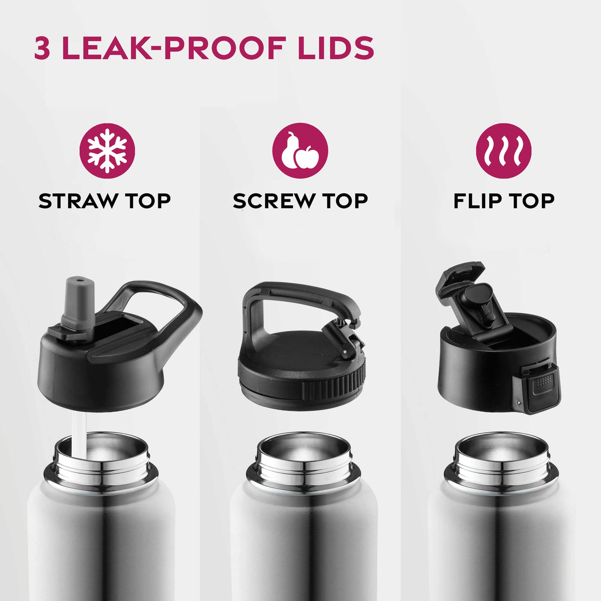 FineDine Water Bottle wide-mouth cap in use, for easy ice-filled drinks on the go.