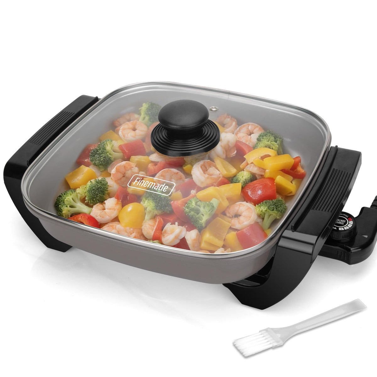 FineMade 12-inch skillet with lid ready for family meals and even heating.