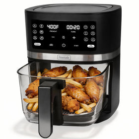 FineMade 12-in-1 glass air fryer front view for counter-ready performance