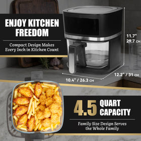 FineMade 12-in-1 glass air fryer lid operation with one-touch controls