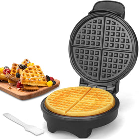 FineMade 7-inch round waffle maker offers compact design for quick waffles at home.