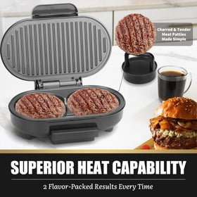 FineMade Double Mini Grill Maker burger patties ready in a single unit.