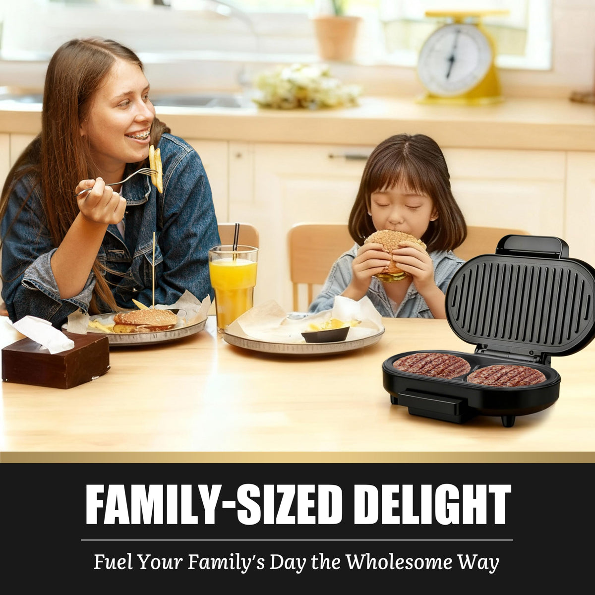 FineMade Double Mini Grill Maker non-stick surfaces ease release and cleanup.
