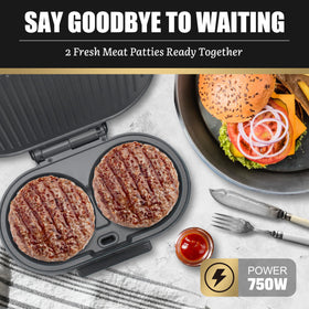 FineMade Double Mini Grill Maker open lid shows dual non-stick surfaces.