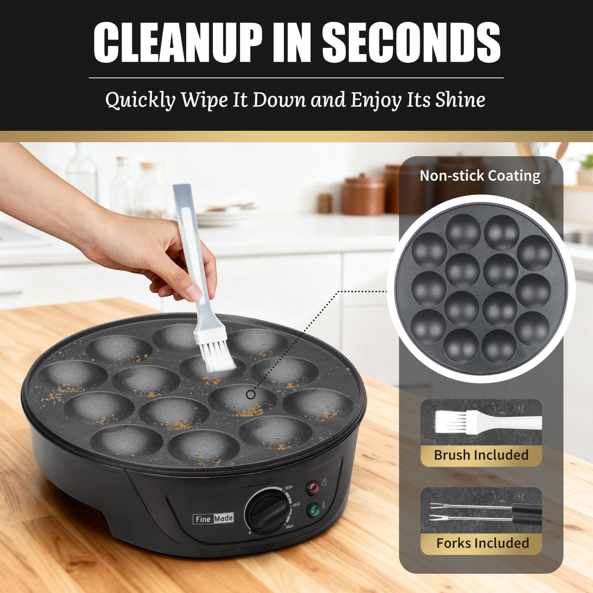 FineMade Dutch mini pancake pan in a compact kitchen scene