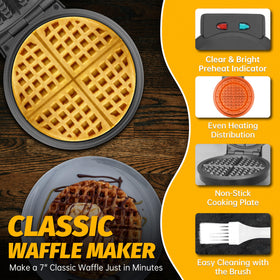 FineMade mini waffle maker with nonstick plates for easy cleanup after breakfast.