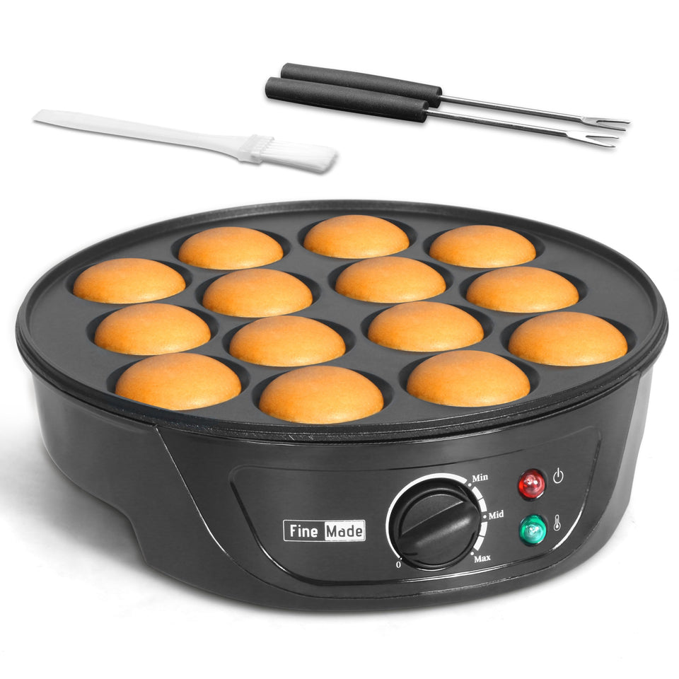 FineMade 14-slot mini pancake maker front view showing even browning