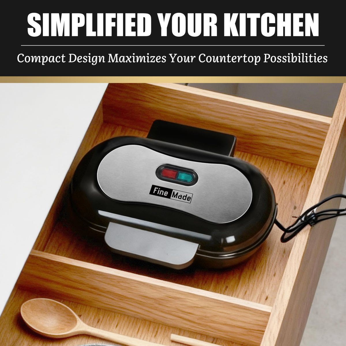 Compact FineMade Omelette Maker on a kitchen counter saves space.