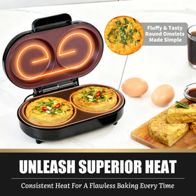 Ready-to-cook indicator light on FineMade Omelette Maker helps timing.
