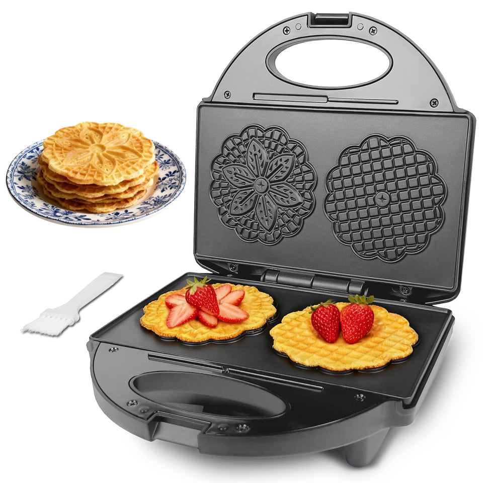 FineMade pizzelle maker with non-stick coating for easy cleanup and mess-free cooking.