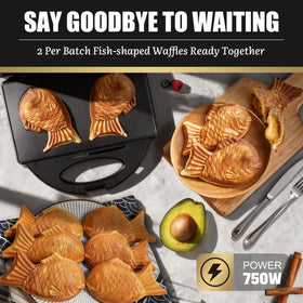 FineMade Taiyaki iron top view, nonstick surface for quick release and easy cleanup.