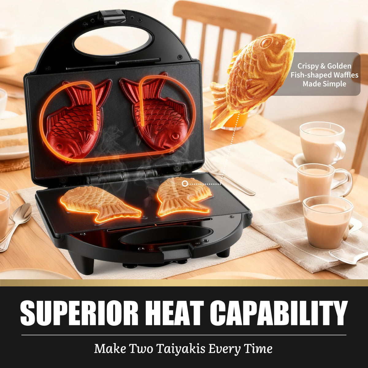 FineMade Taiyaki nonstick surface closeup, prevents batter sticking for mess-free cooking.