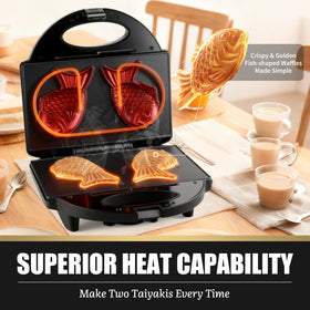 FineMade Taiyaki nonstick surface closeup, prevents batter sticking for mess-free cooking.