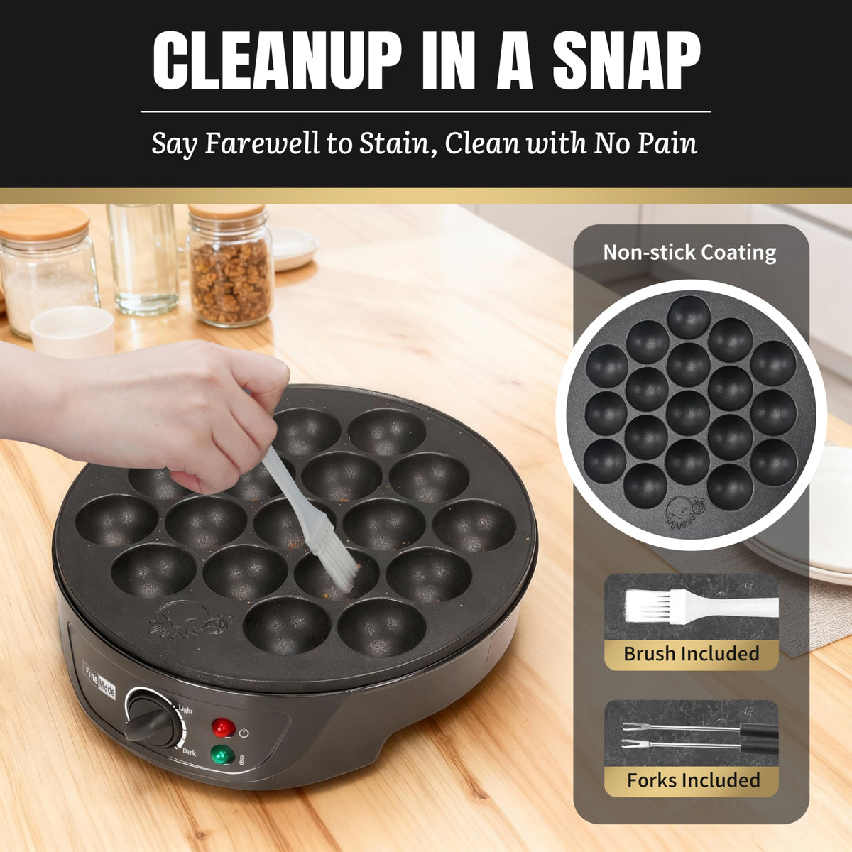 FineMade Takoyaki Maker Pan footprint keeps counters clear