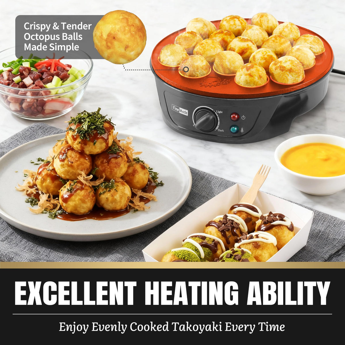 FineMade Takoyaki Maker Pan used for ebelskiver and mini pancakes